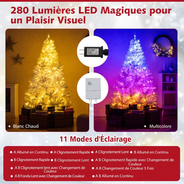 Kunstigt juletræ 180 cm, forbelyst 280 LED, hængslet