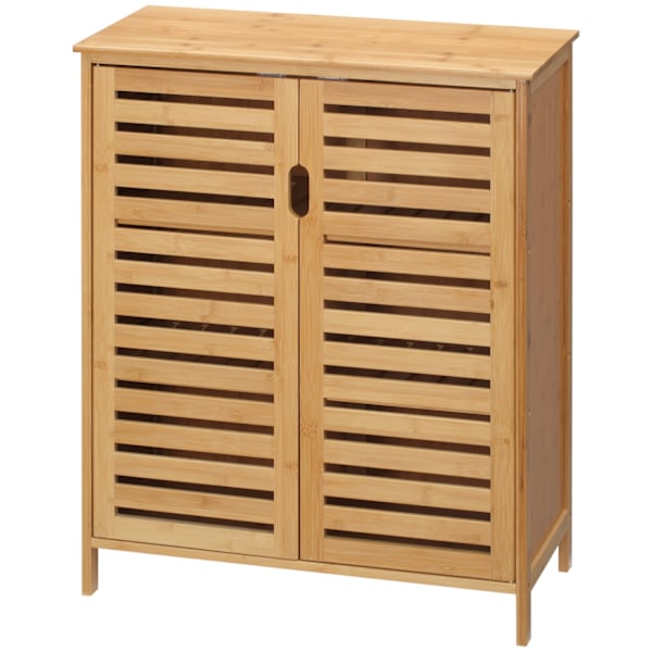 Badeværelsesskab, badeværelsesskab, sideskab med 2 lamelåger, 2 indvendige hylder, bambus opbevaringsskab til badeværelse, stue, 68 x 32 x 86 cm, natu