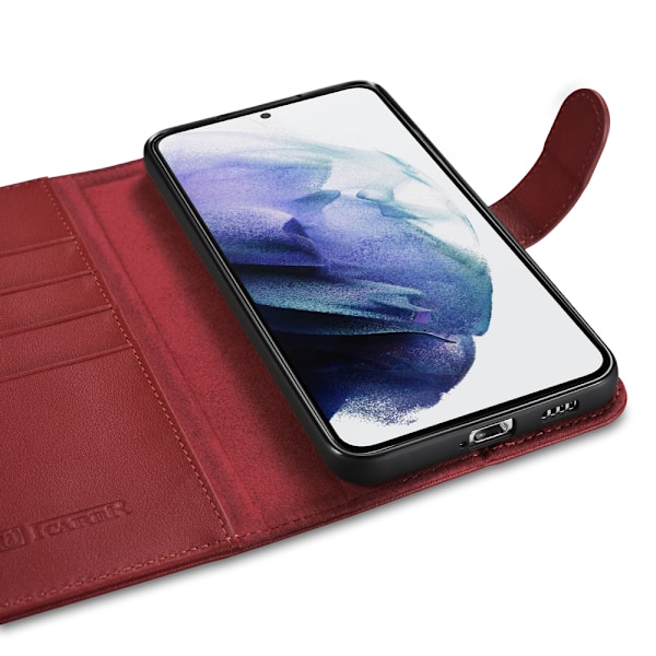Nahkainen lompakkokotelo Galaxy S22+:lle, viininpunainen