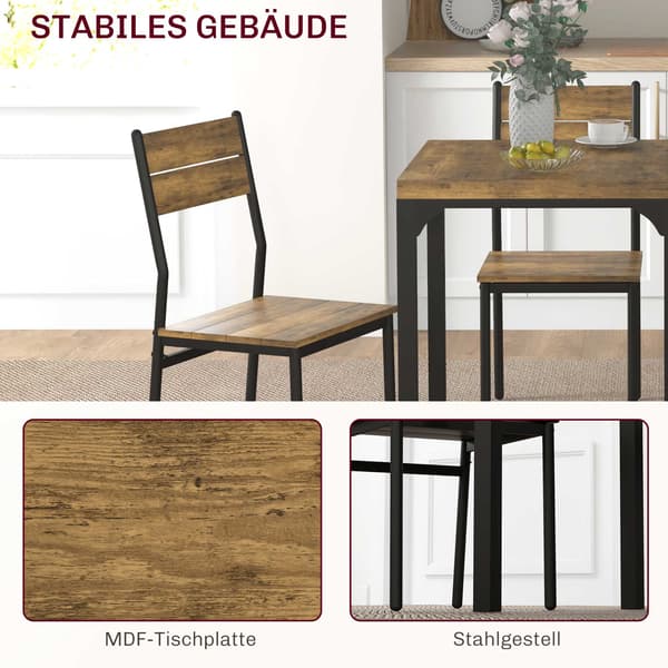 3-delad matgrupp, bord och 2 stolar, MDF och metall, brun