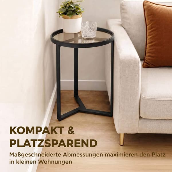 Rundt sidebord, hærdet glasplade, sort 45 cm