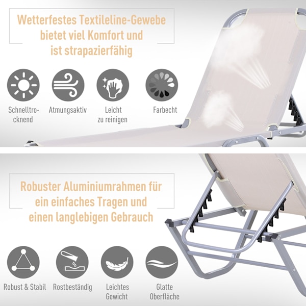 Beach Lounger Sun Lounger 5-Vejs Justerbar Aluminium Textline Beige 163X58.5X91Cm