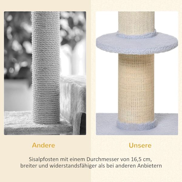 Kradsestolpe, bæreevne 30 kg, legetræ med kradsestolpe, platform, sisal, lyseblå, 45x45x91cm
