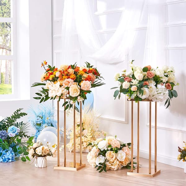 Bröllopsblomstställ, 4-pack guldfärgade järnpelare 60 cm