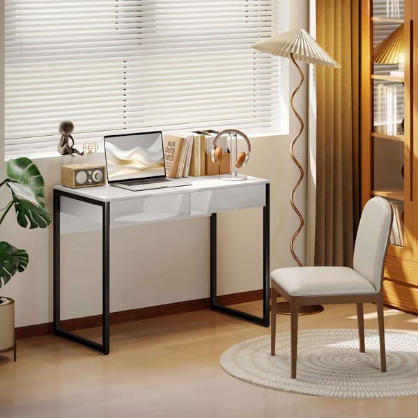 Kompakt sort skrivebord med 2 skuffer – 100 x 50 cm