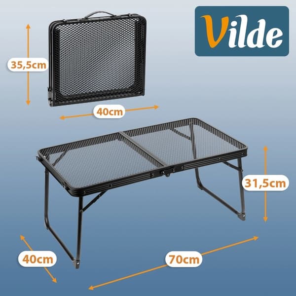 Sammenklappeligt campingbord, sort aluminium, 70x40x31,5 cm