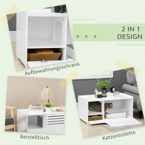 Kattskåp För Kattsandlåda Katthus Med Magnetdörr, Sidobordsdesign, Mdf, Vit