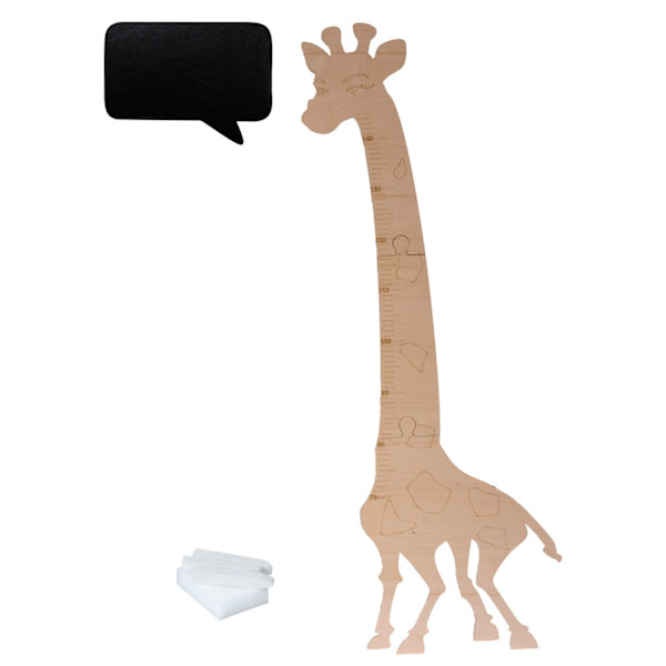 Trä giraff tillväxt mått 125 cm naturligt trä + svarta tavlan 32 x 44 cm