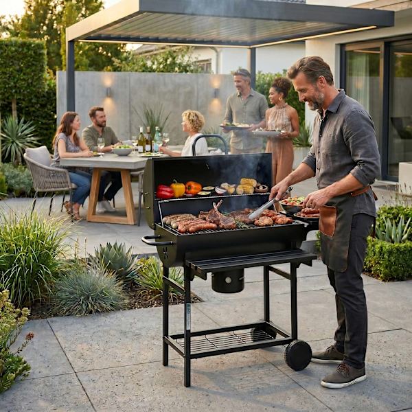Kulgrill til haven med termometer og askeopsamler