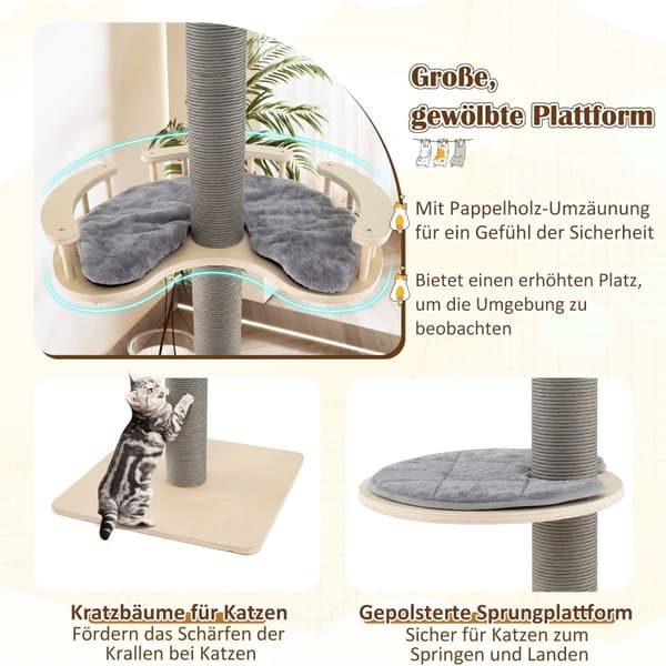 Justerbart kradsetræ fra gulv til loft, 236-271 cm, grå