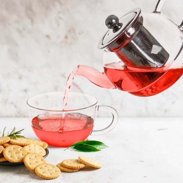 Tekanna i glas med tekopp med infuser 300+350 ml 2 st.