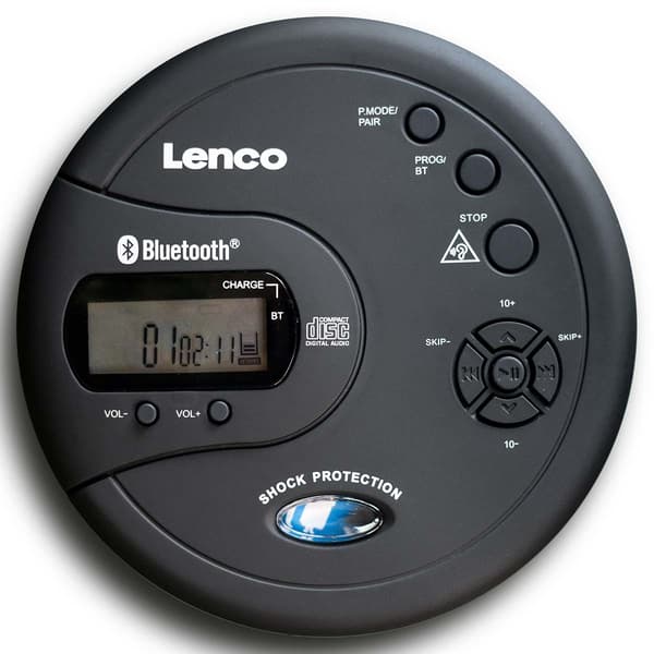 Bærbar Bluetooth® CD-MP3-afspiller med antishock Sort
