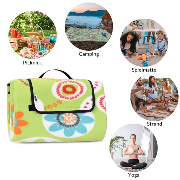 Picnictæppe 2x2m, Vandtæt, Foldbart med Håndtag