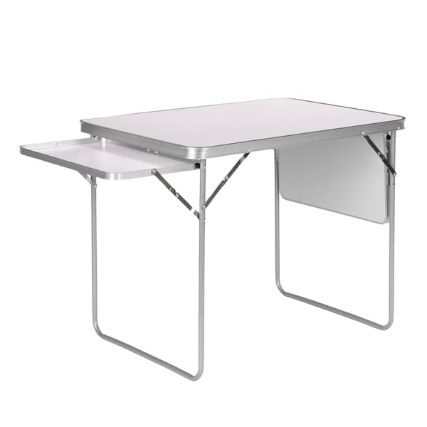 Hopfällbart campingbord med hyllor, 120x60 cm, vit
