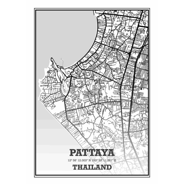 Pattaya Stad I Thailand Karta Poster - 21x30 cm