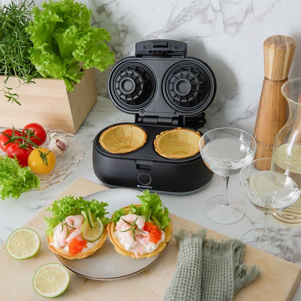 Dobbelt vaffelskål, 1000W, non-stick, sort
