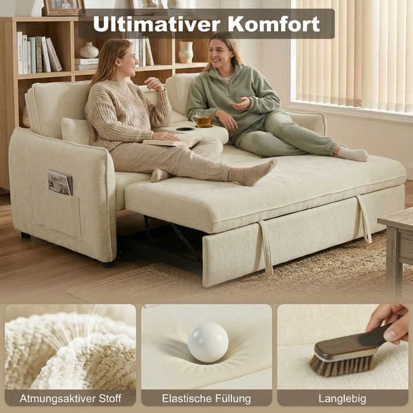 Säädettävä 3-in-1-vuodesohva mukitelineillä ja taskuilla