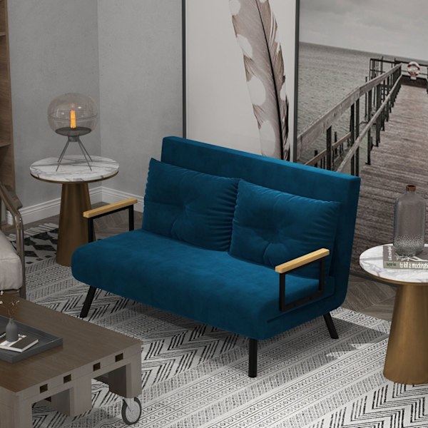 Sovesofa Relax Stol Seng Funktion Foldesofa Velvet Rygpude Justerbar Ryglæn Blå 102X73X81Cm