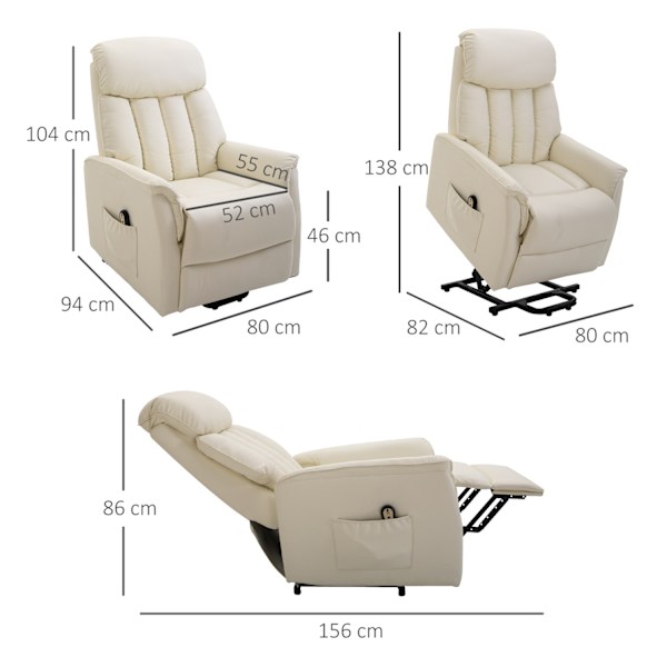 Ståstol, tv-stol, lænestol med ståhjælp, elektrisk lænefunktion, kunstlæder, beige, 80 x 94 x 104 cm