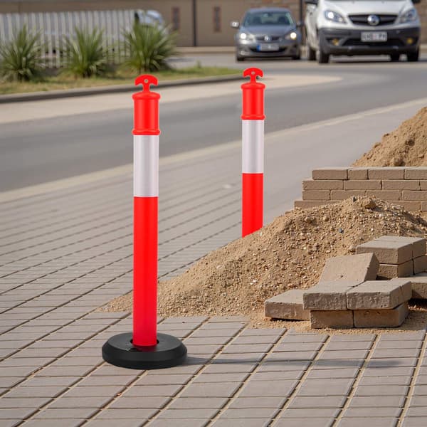 Trafikafgrænsningsstolper, 2-pak, 1140 mm, reflekterende, fyldbar base