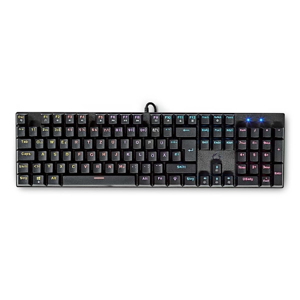 Pelinäppäimistö Langallinen | USB Type-A | Mekaaniset Avaimet | LED | Saksalainen | DE Näppäinasettelu | USB Virta | Virtakaapelin pituus: 1.50 m | Pe musta