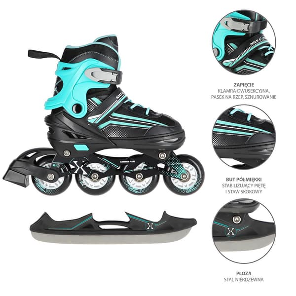 2-i-1 inline & skøjter, sort/blå, størrelse M (34-38)
