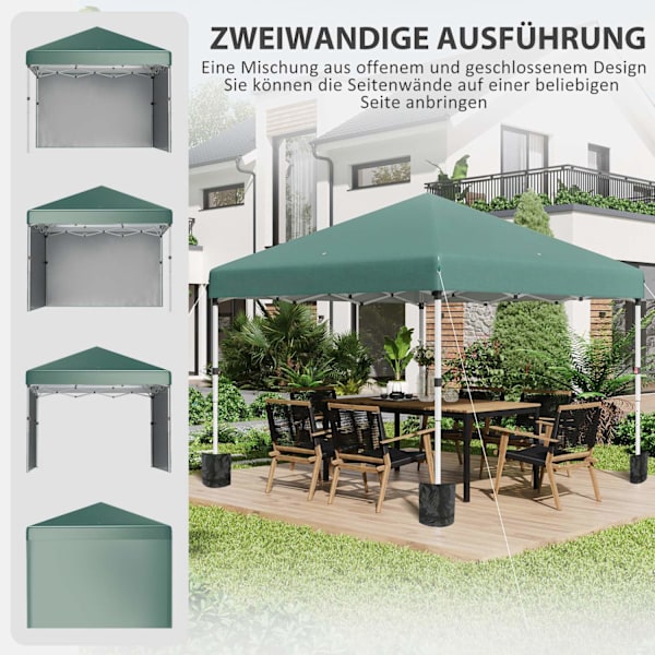 Paviljong ca 3x3m, vattenavvisande, stabil, vintertät pop-up hopfällbar paviljong med 2 sidoväggar, UV-skydd 30+, hopfällbart partytält, trädgårdstält
