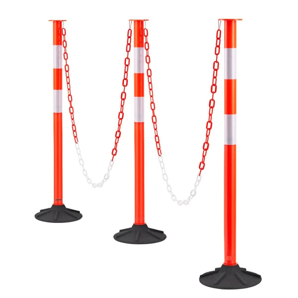 Trafikavgränsningsstolpar, 3-pack, 871 mm, Reflekterande kedja