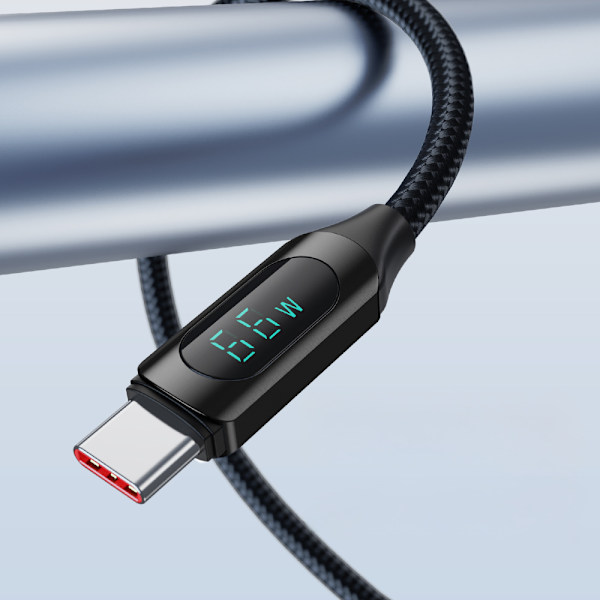 USB-A - USB-C-kabel med LED-display 66W 6A 1m svart