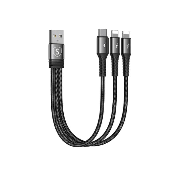 3-in-1 Cable Lightning, USB-C, 0,15 m, 3,5 A, 20 W - musta