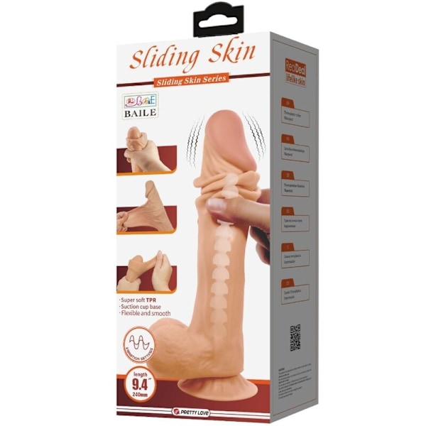 Pretty Love - Sliding Skin Series Realistisk dildo med glidande hud Sugkopp Fjärrkontroll Kött 24 Cm