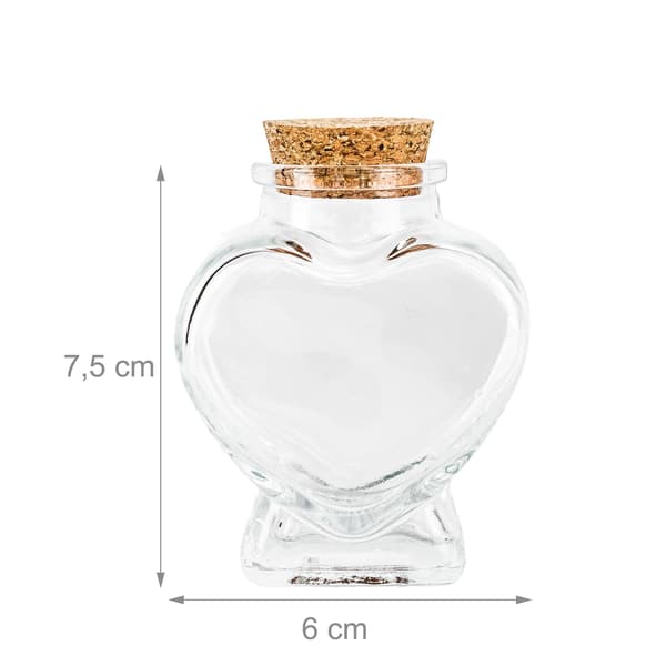Hjärtformade glasflaskor med korkar, set om 12