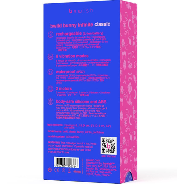 B Swish - Bwild Bunny Infinite Classic Genopladelig Vibrator Blå Silikone