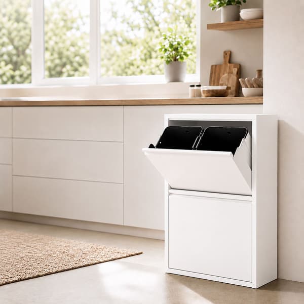 Papperskorg med 4 fack, 4x18L, vit, tippbart system