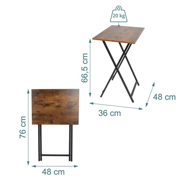 Hopfällbart metallbord med trämönstrad skiva, 66,5×48×36 cm