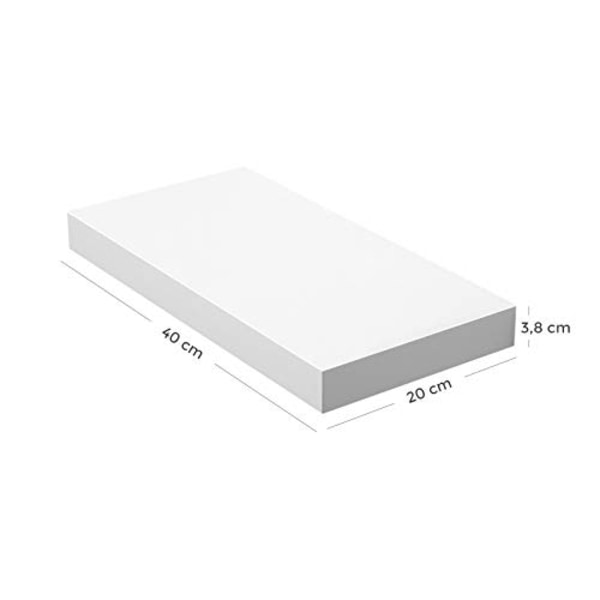 Moderne hvid svævende væghylde, 40 cm, Holder 10-15 kg