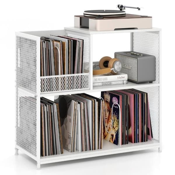 Skivspelareställ, 3-våningars vinylförvaring, vit