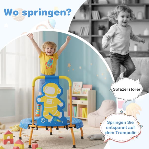 Barntrampolin med handtag, 71 cm, astronauttema