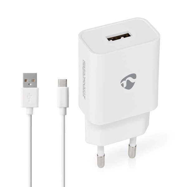 Vægoplader | 12 W | Hurtigopladningsfunktion | 1x 2.4 A A | Antal output: 1 | USB-A | USB Type C™ (Løs) kabel | 1.00 m | Single Voltage Output Hvid