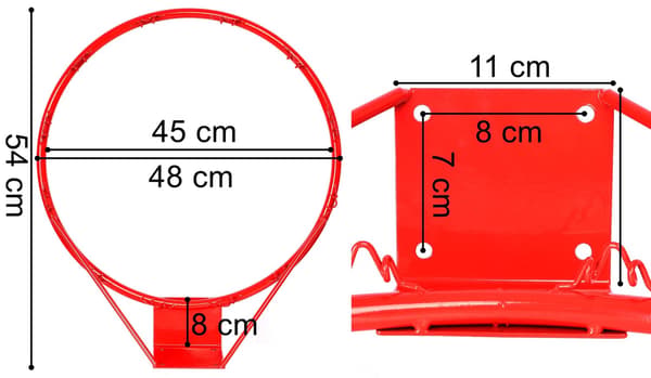 Basketballkurv med net, stål, 45 cm diameter