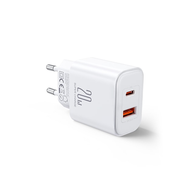 USB-A USB-C PD 20W nätverksladdare + USB-C-kabel JR-TCF05 vit