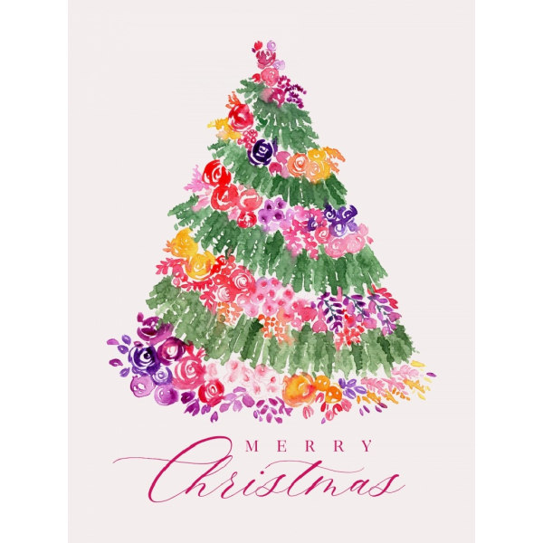 Floral Christmas Tree In Pink - 50x70 cm