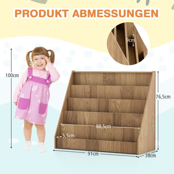 Børnebogreol med 5 rum – Naturtræ