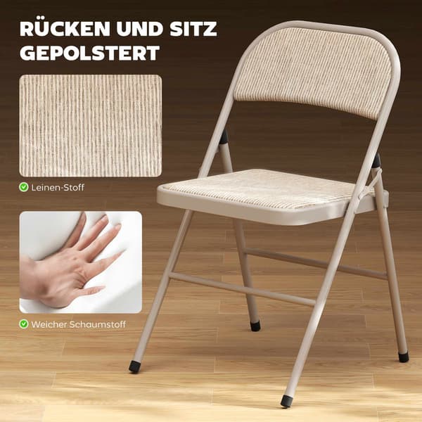 Klapstole 2-pak, metalben, linnedlook, beige