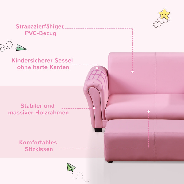 Børnelænestol Med Fodskammel Pink Børnesofa & Skammel, Behageligt Sofalænestolsæt, 83X42X41Cm