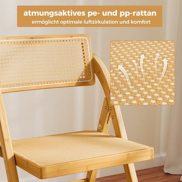 Rattan klapstole, bambusstel, 360 graders drejelig ryglæn