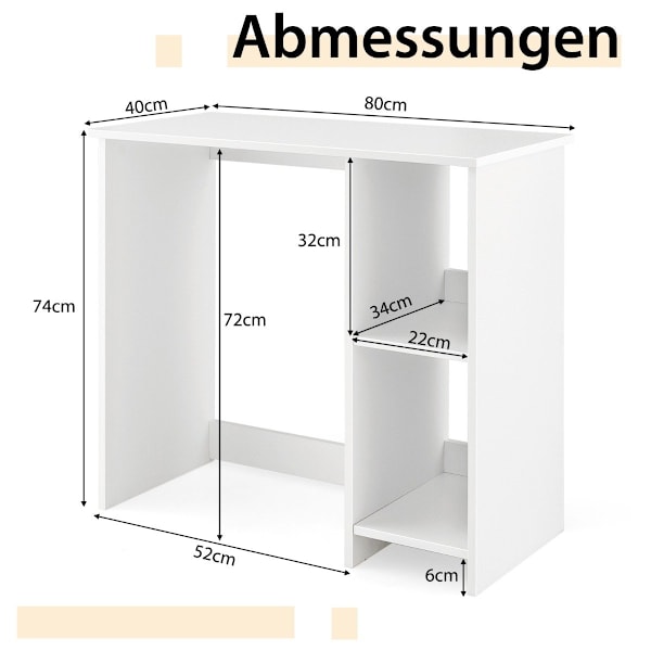 Lille skrivebord med 2 rum computerbord kontorbord PC bord 80 x 40 x 74 cm hvid