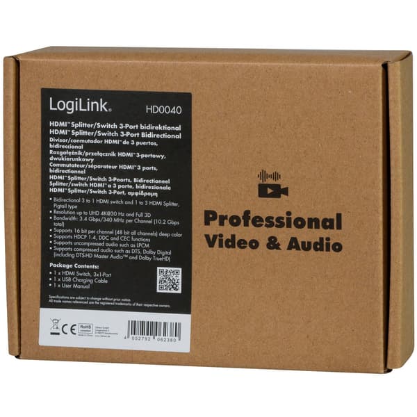 3-Port HDMI-switch, Bi-Directional, 4K UHD 30Hz