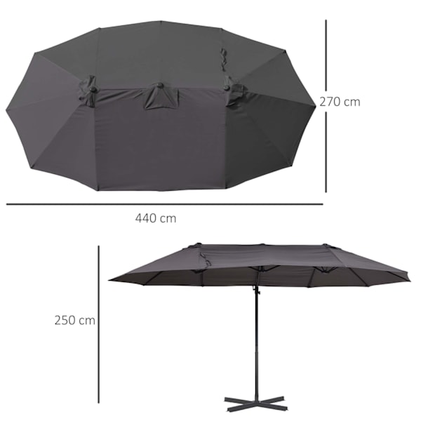 Double Parasol Cantilever Sateenvarjo Kammella Säädettävä Puutarhasateenvarjo Auringonsuoja Metalli Tummanharmaa 440 X 270 X 250 Cm