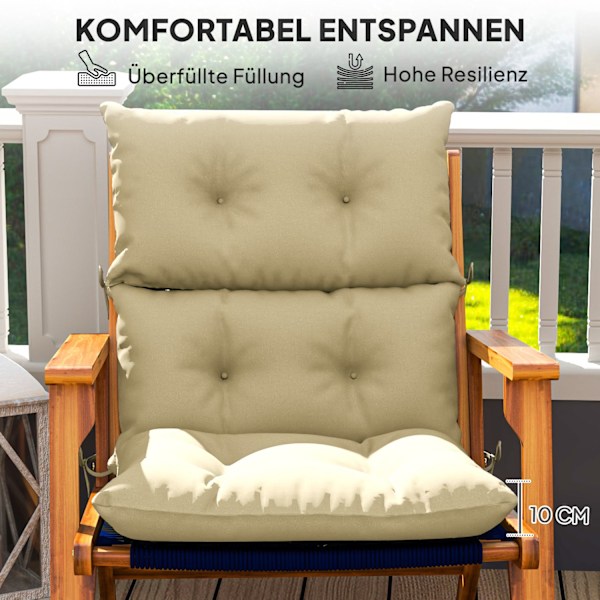 Sædehynde, 115x56 cm stolehynde med bindebånd, ryglæn, 10 cm tyk polstring, vandafvisende sædehynde til hjem, have, kontor, stole, beige